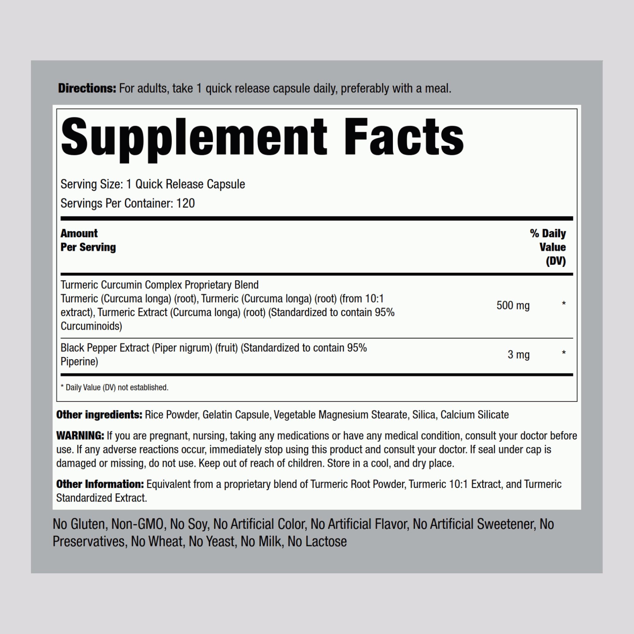 Piping Rock Turmeric Curcumin with Black Pepper 500mg | 120 Capsules | Non-GMO, Gluten Free