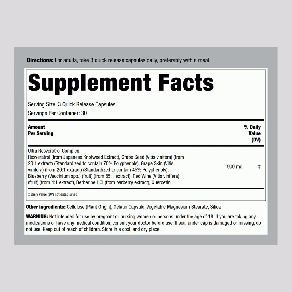 Piping Rock Resveratrol Berberine Grape Seed & Quercetin Complex – 90 Capsules | Non-GMO, Gluten Free