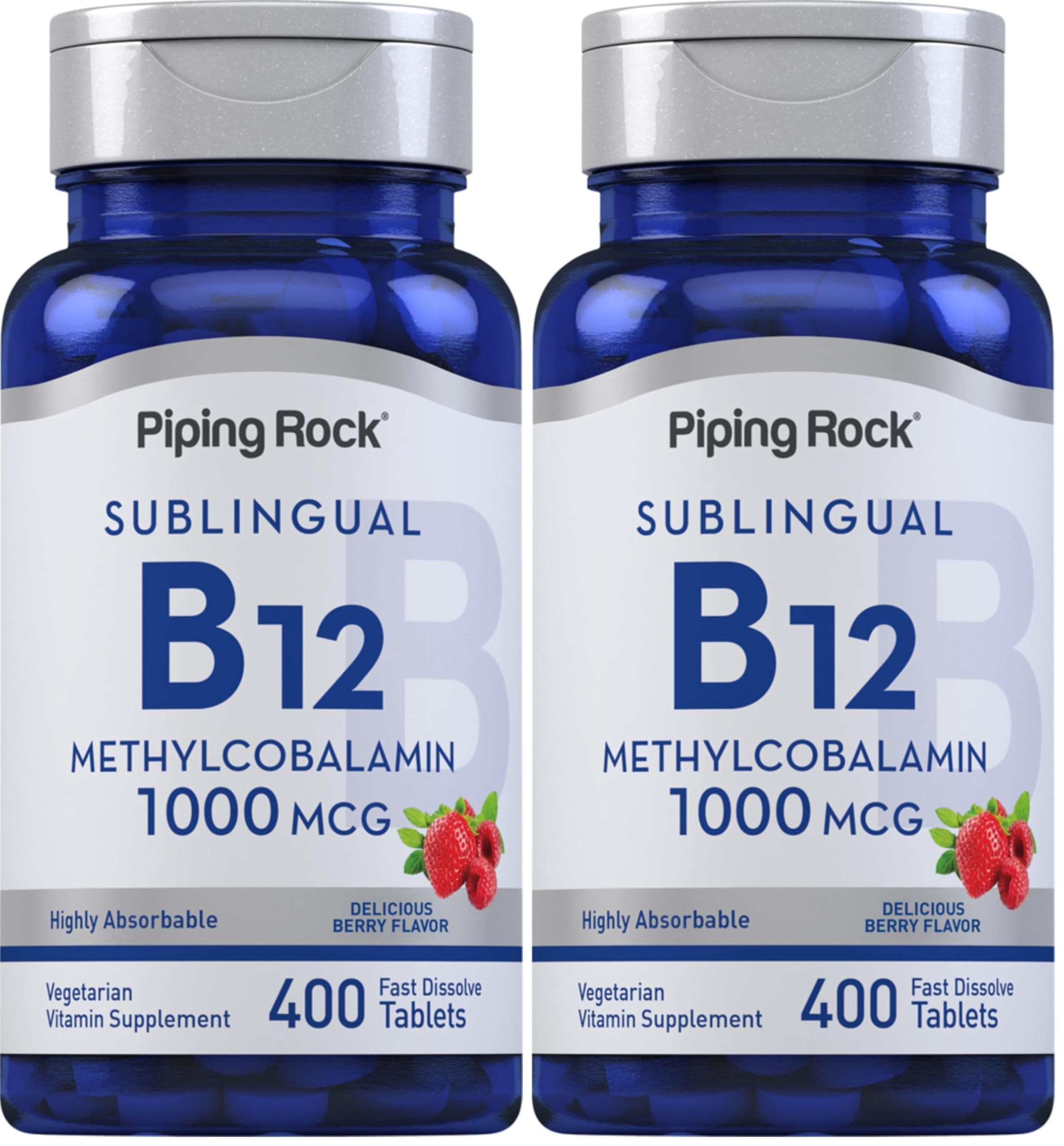 Piping Rock Vitamin B12 Sublingual Tablets 1000 mcg – Berry, 400 Pills (Pack of 2)