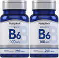 Piping Rock Vitamin B-6 100mg Supplement – 250 Tablets – Pyridoxine Hydrochloride – Non-GMO & Vegetarian (Pack of 2)
