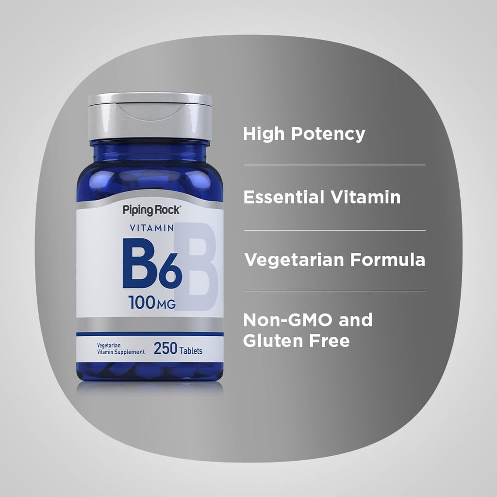 Piping Rock Vitamin B-6 100mg Supplement – 250 Tablets – Pyridoxine Hydrochloride – Non-GMO & Vegetarian (Pack of 2)