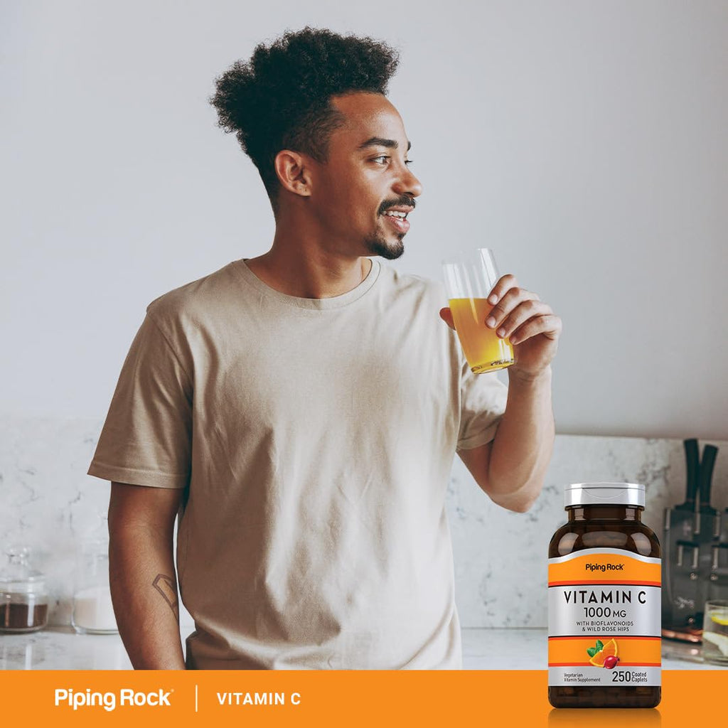 Piping Rock Vitamin C 1000mg - 250 Caplets | Bioflavonoids & Rose Hips | Vegetarian, Non-GMO, Gluten Free | Pack of 2