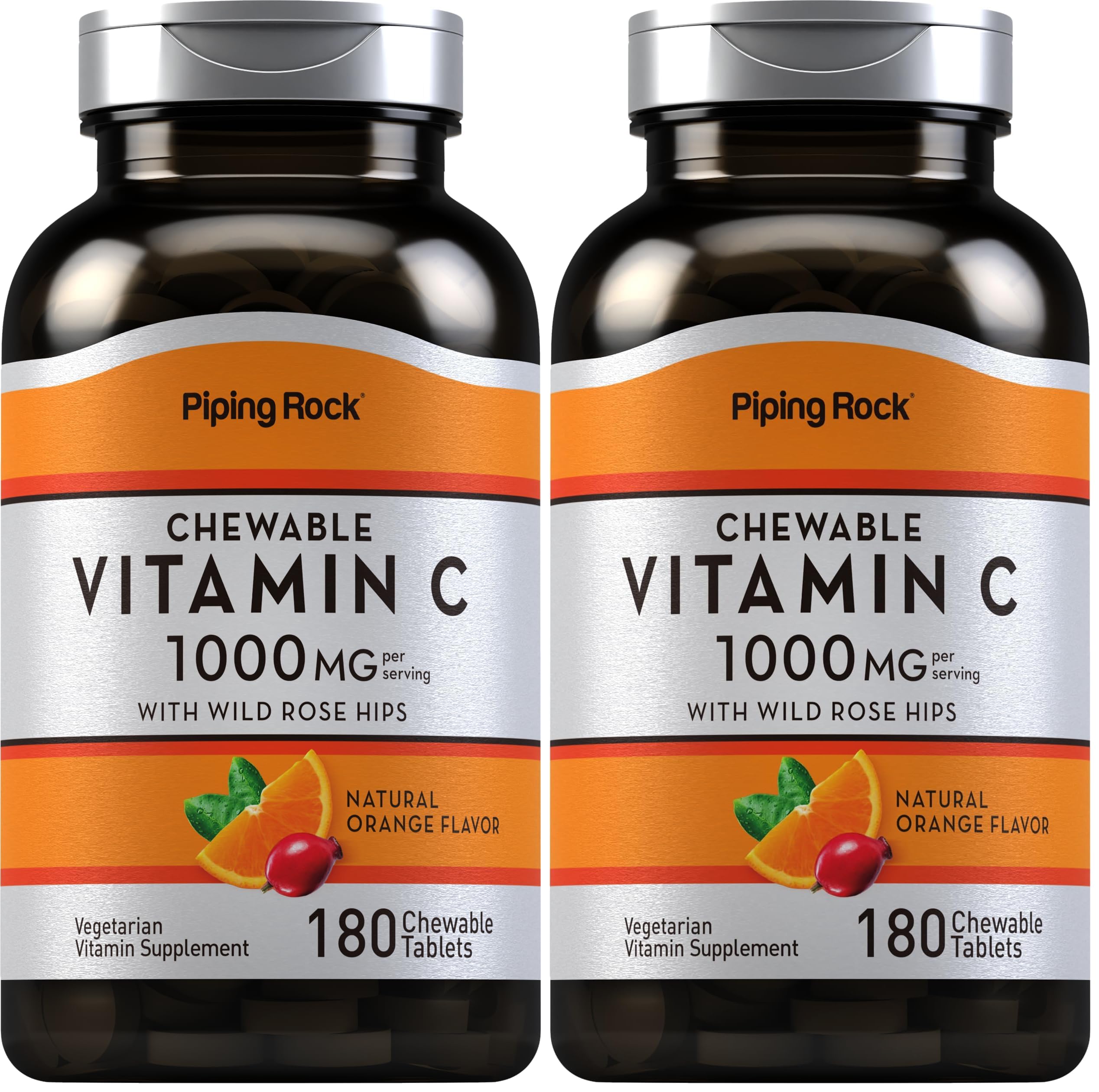 Piping Rock Vitamin C Chewable 1000mg – 180 Tablets (Orange) Pack of 2