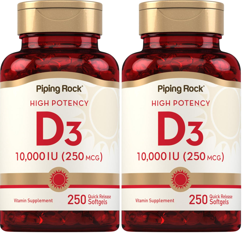 Piping Rock Vitamin D3 10,000 IU | 250 mcg, 250 Softgels | Pack of 2 | Non-GMO & Gluten Free