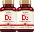 Piping Rock Vitamin D3 10,000 IU | 250 mcg, 250 Softgels | Pack of 2 | Non-GMO & Gluten Free