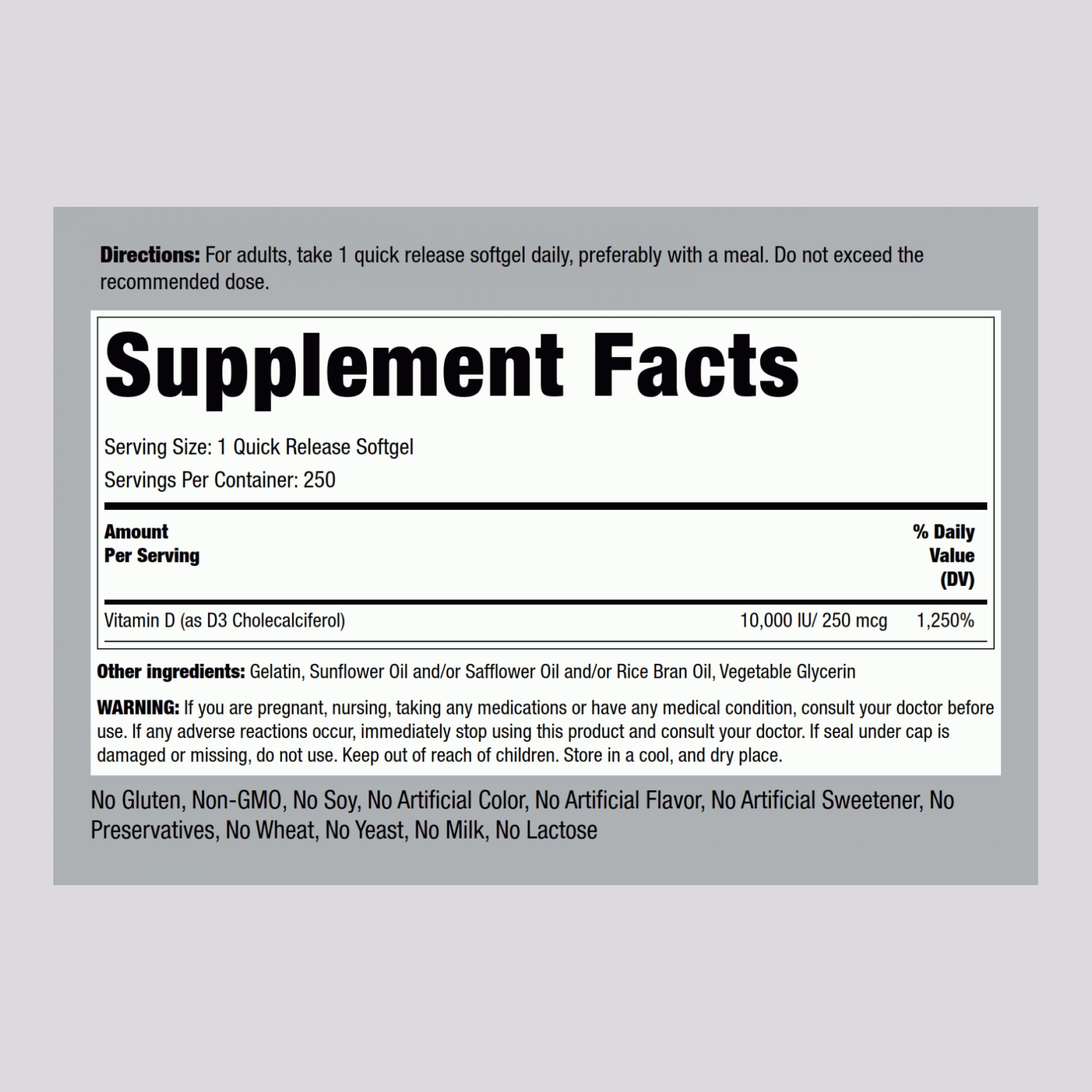 Piping Rock Vitamin D3 10,000 IU | 250 mcg, 250 Softgels | Pack of 2 | Non-GMO & Gluten Free