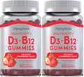 Piping Rock Vitamin D3 & B12 Gummies – 60 Count (Pack of 2) | High Potency, Strawberry Flavor, Vegetarian, Non-GMO, Gluten Free
