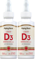 Piping Rock Vitamin D3 Liquid 5000 IU (125 mcg) - 2 oz | Vitamin D Drops for Adults | Vegetarian, Non-GMO, Gluten Free | Pack of 2