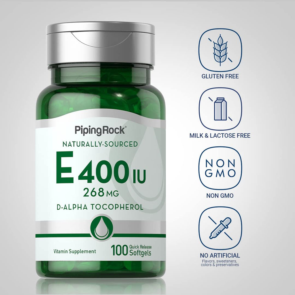Piping Rock Vitamin E 400 IU Softgels – 2-Pack | D-Alpha Tocopherol, Non-GMO, Gluten Free