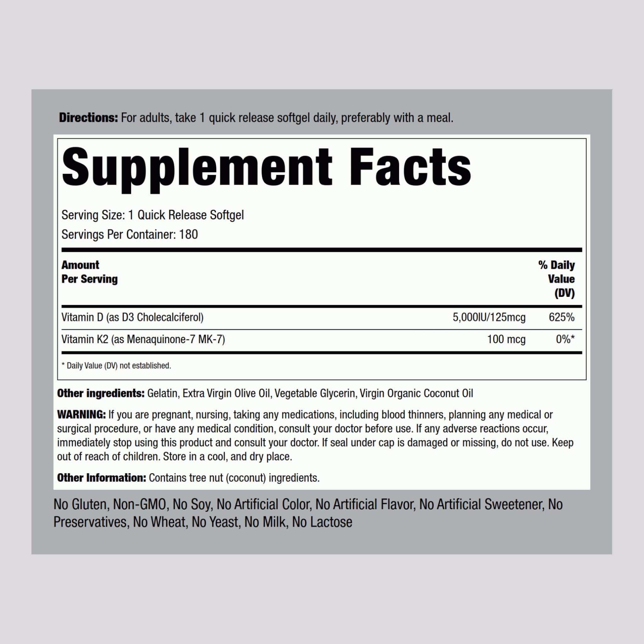 Piping Rock Vitamin K2 D3 MK7 – 100 mcg K2, 180 Softgels (Pack of 2) – Non-GMO, Gluten Free