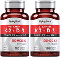 Piping Rock Vitamin K2 D3 MK7 – 100 mcg K2, 180 Softgels (Pack of 2) – Non-GMO, Gluten Free