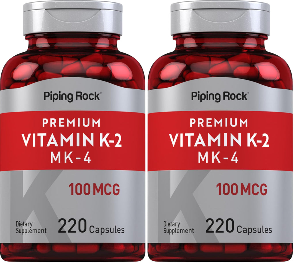 Piping Rock Vitamin K2 MK4 Supplement 100 mcg - 220 Capsules Pack of 2 | Non-GMO & Gluten Free