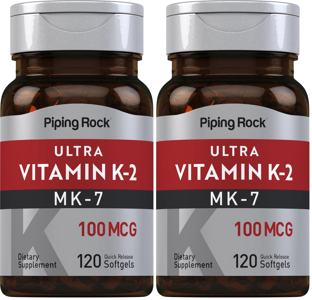 Piping Rock Vitamin K2 MK7 100 mcg - 120 Softgels (Pack of 2) | Non-GMO Gluten Free