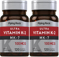 Piping Rock Vitamin K2 MK7 100 mcg - 120 Softgels (Pack of 2) | Non-GMO Gluten Free