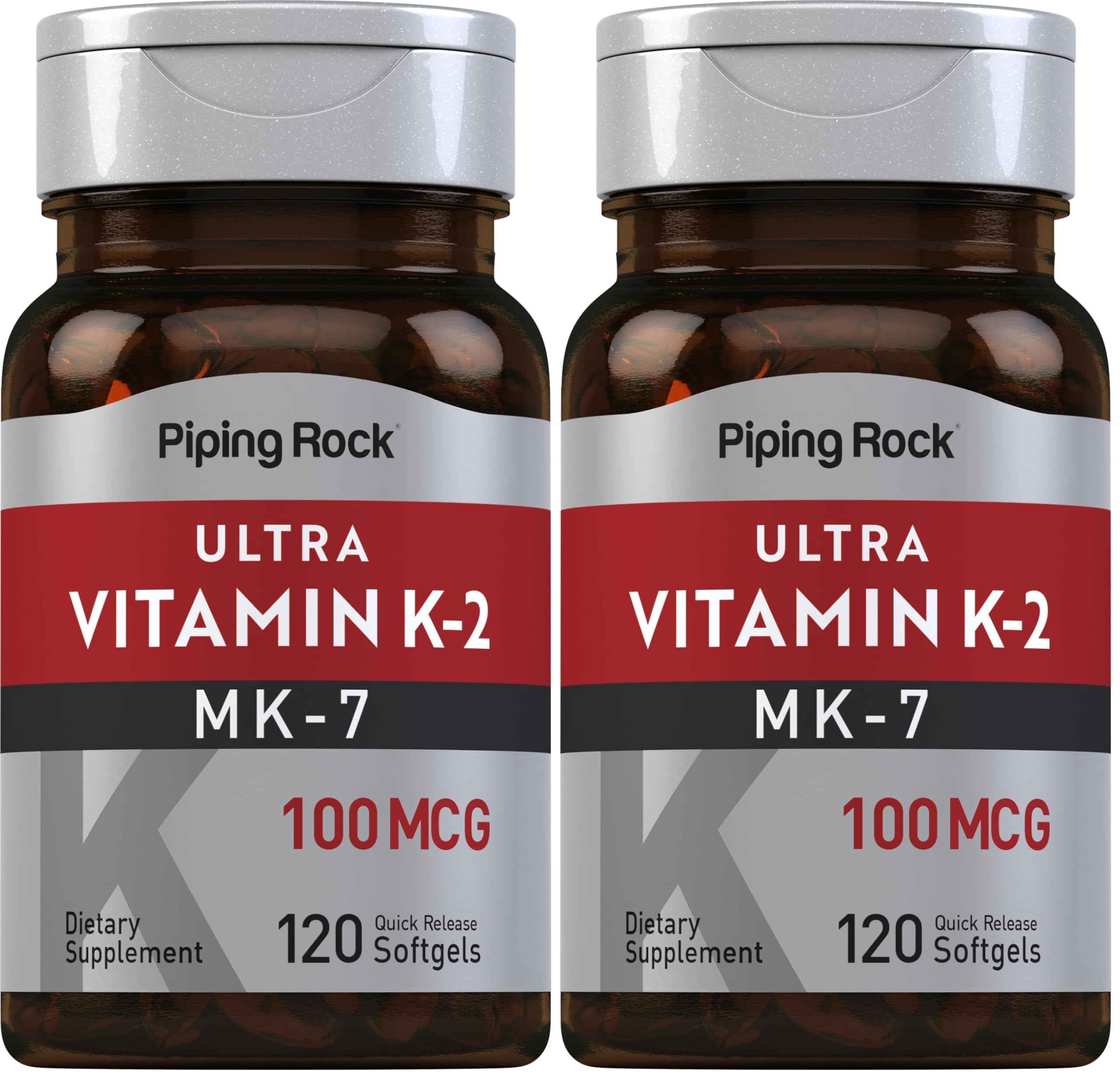 Piping Rock Vitamin K2 MK7 100 mcg - 120 Softgels (Pack of 2) | Non-GMO Gluten Free