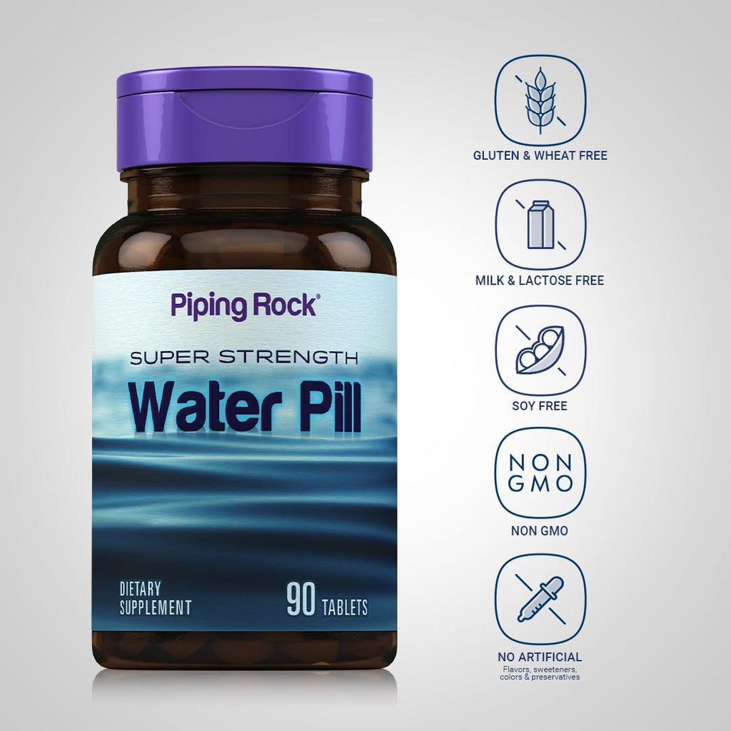Piping Rock Water Pill for Men and Women - 90 Tablets, Pack of 2 | Vegetarian, Non-GMO, Gluten Free