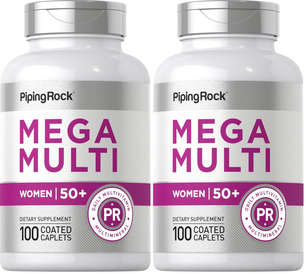 Piping Rock Women's Multivitamin 50+ (Pack of 2) – 100 Coated Caplets | Non-GMO, Gluten Free