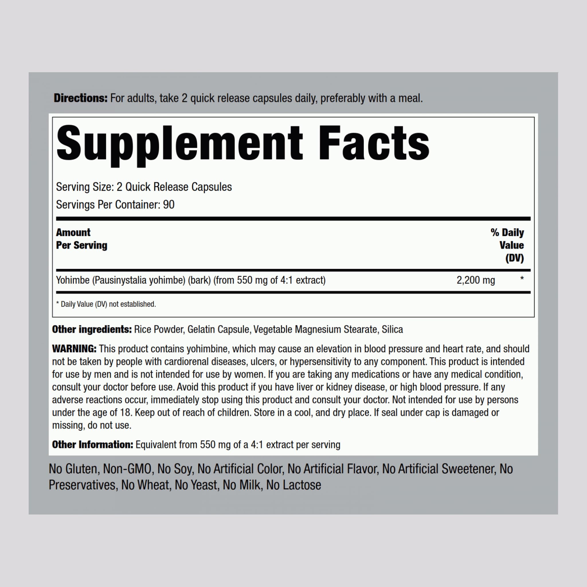 Piping Rock Yohimbe Supplements for Men | 2200 mg | 180 Capsules | Max Concentrated Extract | Non-GMO, Gluten Free Supplement
