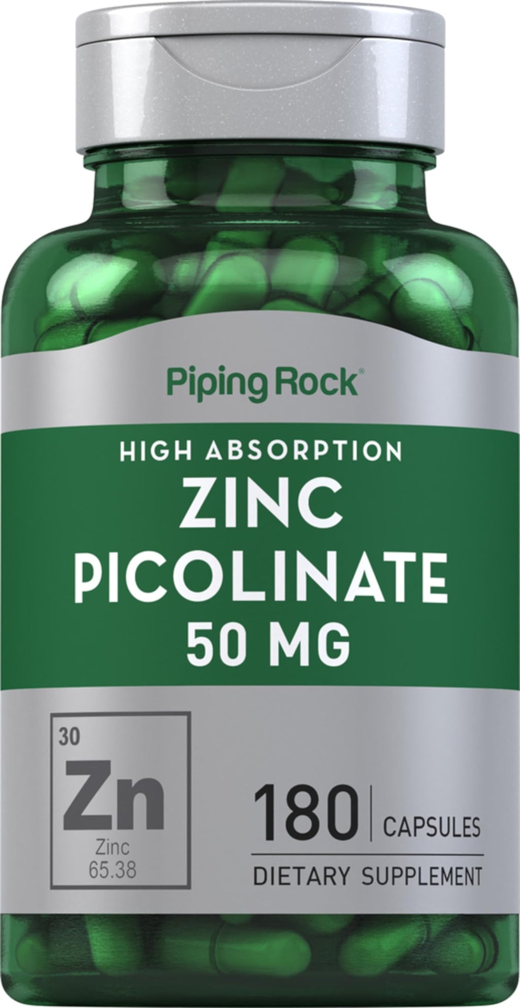 Piping Rock Zinc Picolinate 50mg - 180 Capsules (Non-GMO, Gluten Free)