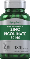 Piping Rock Zinc Picolinate 50mg - 180 Capsules (Non-GMO, Gluten Free)