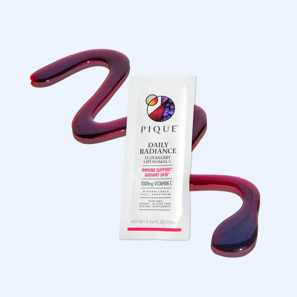 PIQUE Daily Radiance Liposomal Vitamin C — 1,000 mg Vitamin C & 1,900 mg Elderberry per Packet (28 Packets, 10 mL Each)