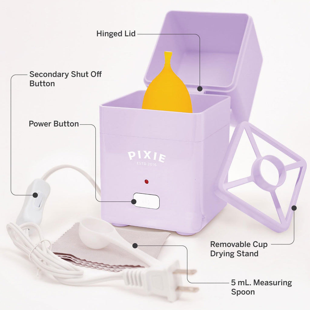 Pixie Menstrual Cup Sterilizer — 3-Minute Steam, Auto Shut-Off, 99.9% Germ Kill