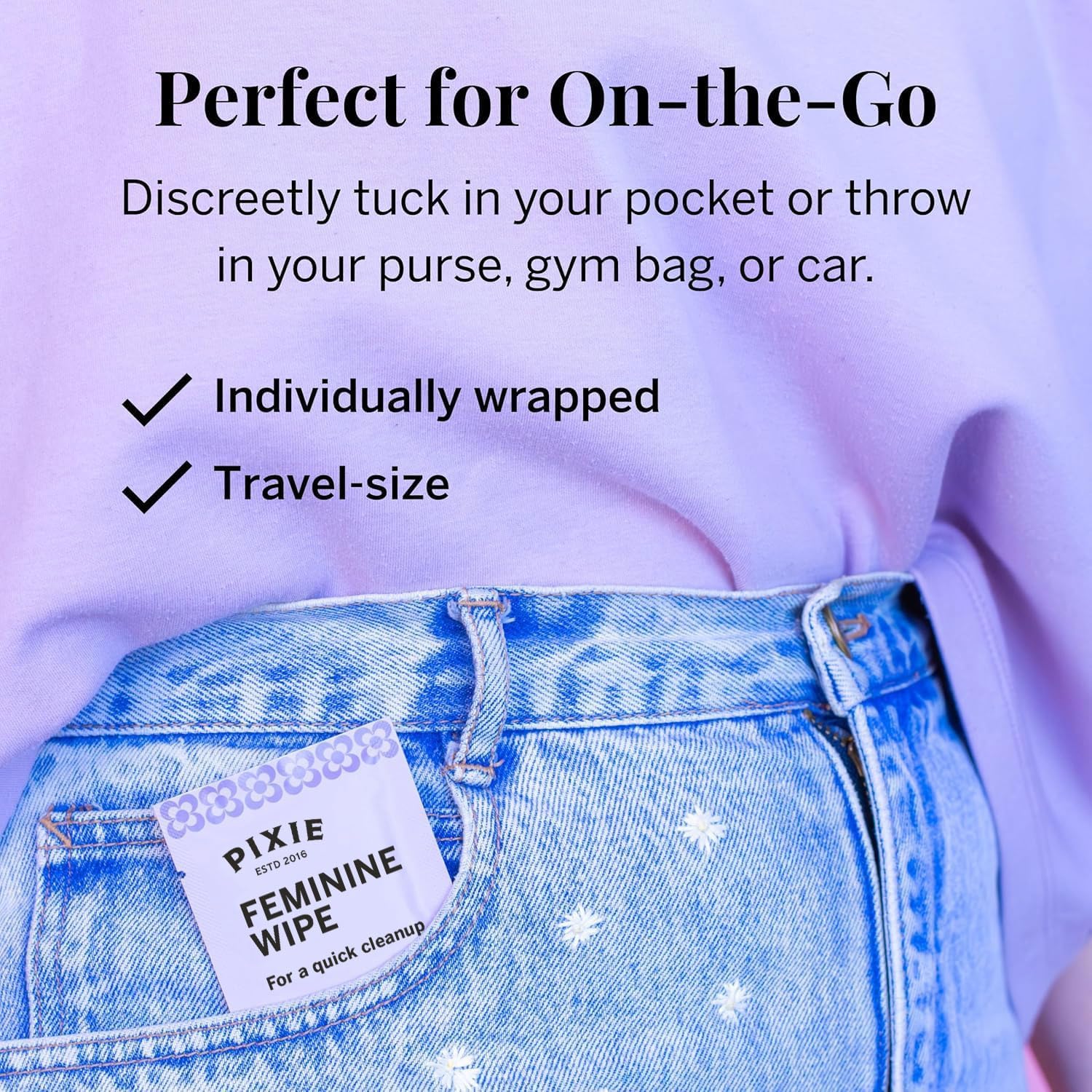 Pixie Cup Feminine Wipes – Flushable, Biodegradable, pH-Balanced, Unscented