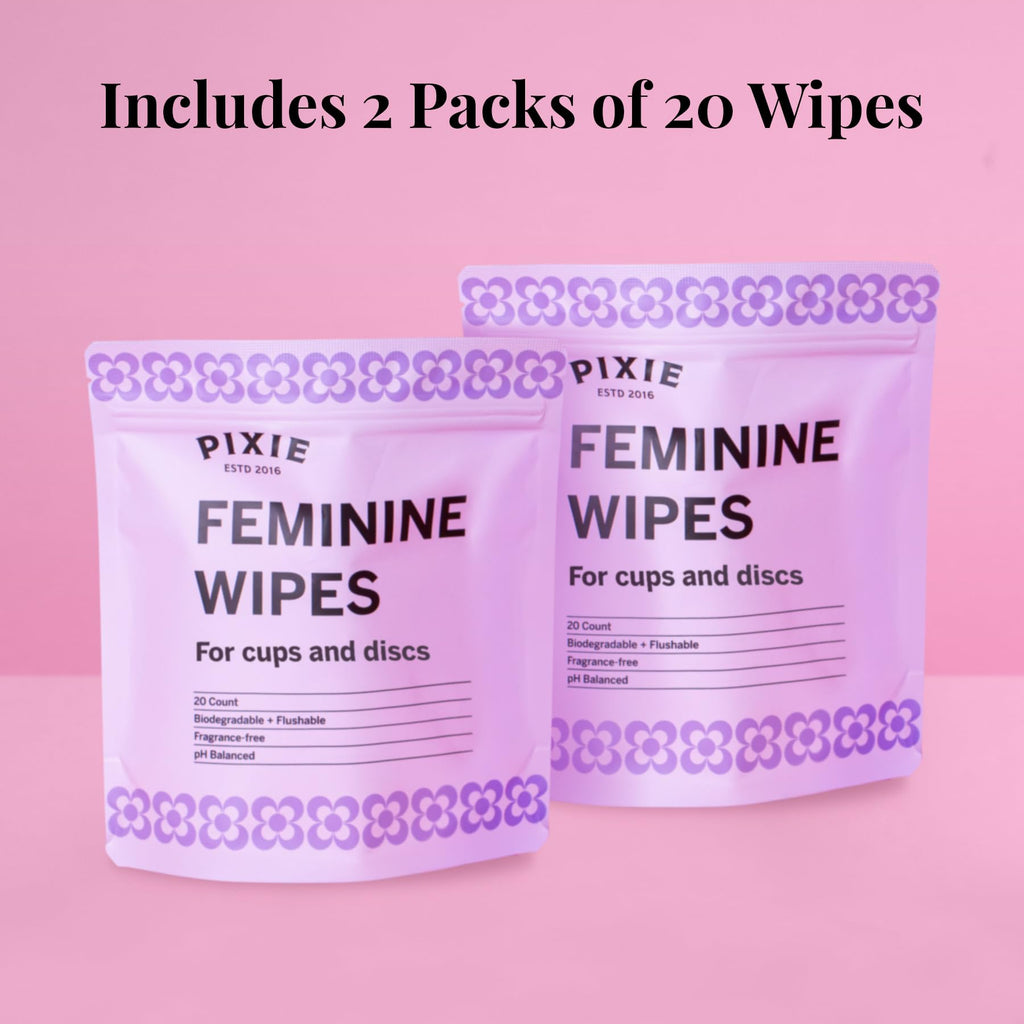 Pixie Cup Feminine Wipes – Flushable, Biodegradable, pH-Balanced & Unscented (40 Count)