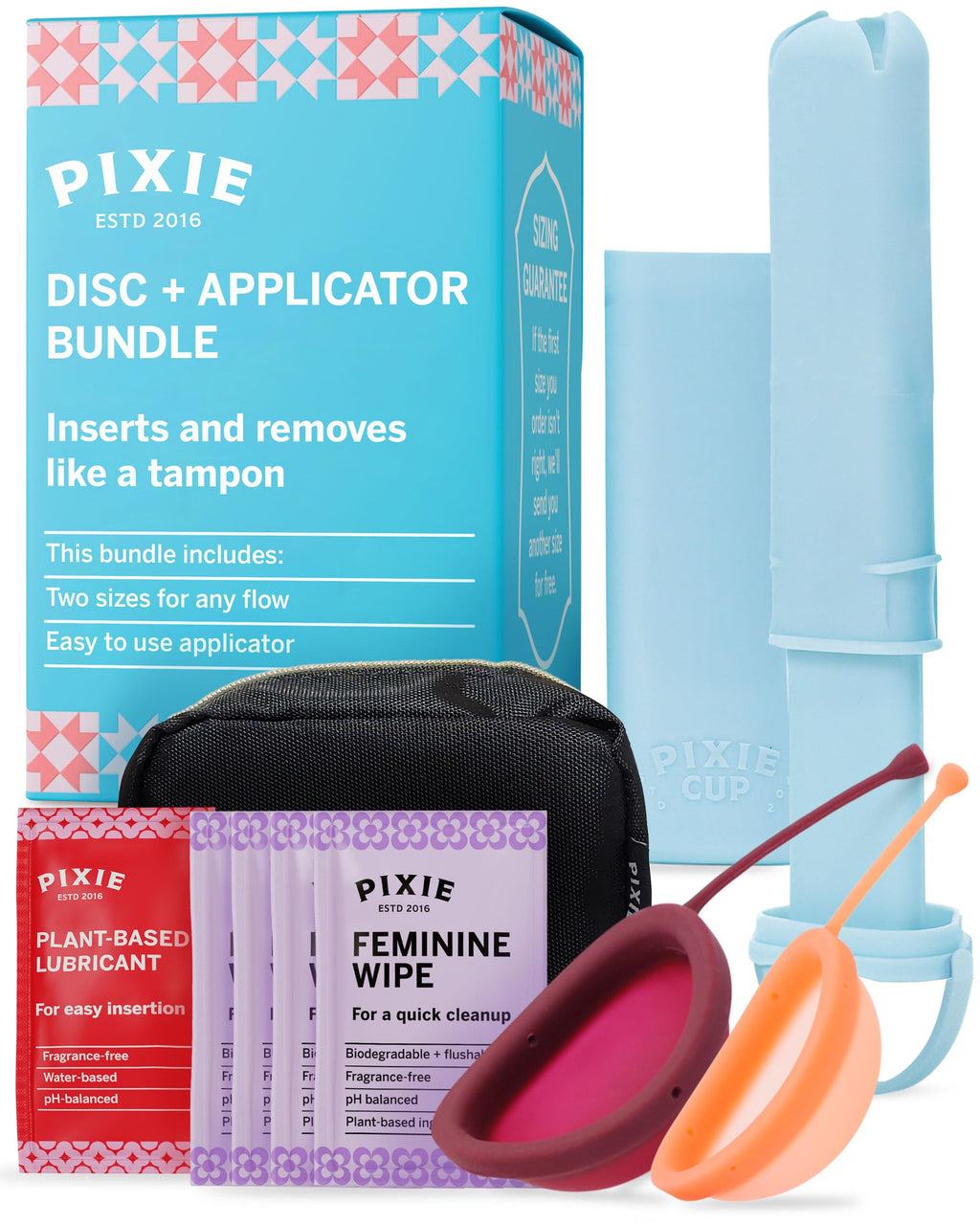Pixie Cup Pixie 2 Menstrual Discs & Applicator Bundle – Medical-Grade Silicone, Reusable, 5 & 7 Tampon Capacity