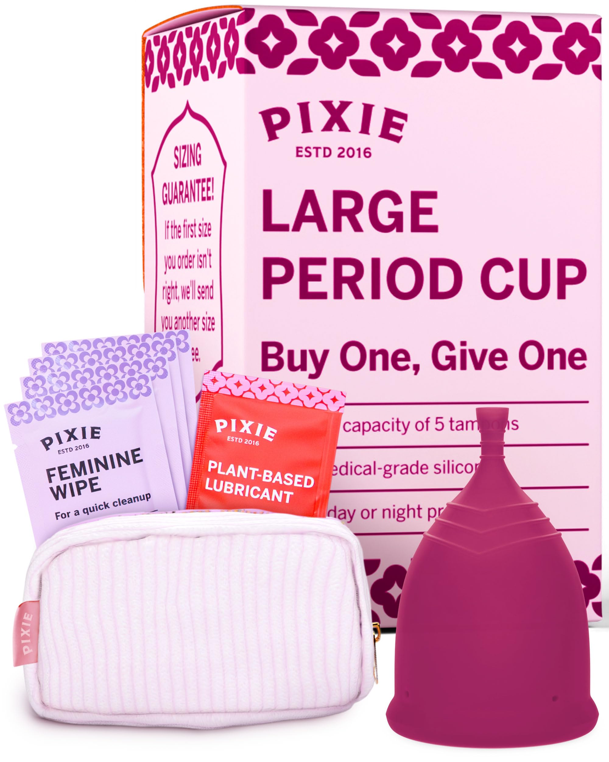 Pixie Cup Plum Large - Soft, Safe Reusable Menstrual Cup | 100% Medical-Grade Silicone, #1 Tampon Alternative