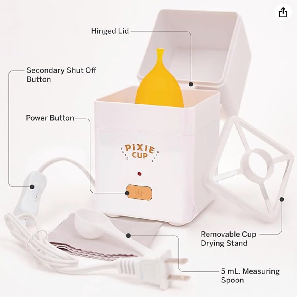 Pixie Cup Steam Cleaner: 3-Min Sterilization, 99.9% Germ Kill, FSA Eligible