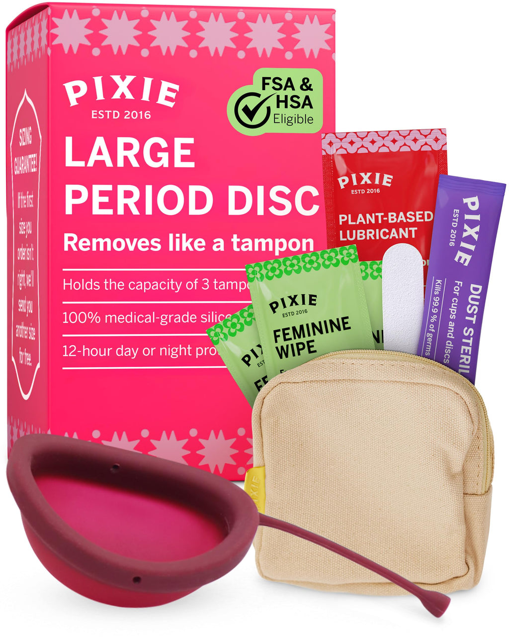Pixie Menstrual Disc - No Metals or Toxins, 100% Medical-Grade Silicone | 12-Hour Wear, 7-Tampon Capacity