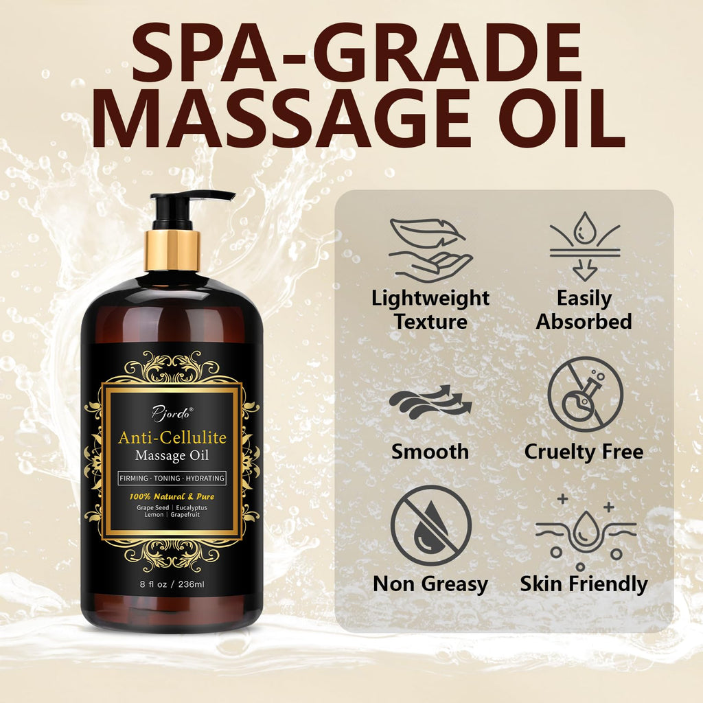 Pjordo Anti Cellulite Massage Oil - Natural Body Firming & Moisturizing
