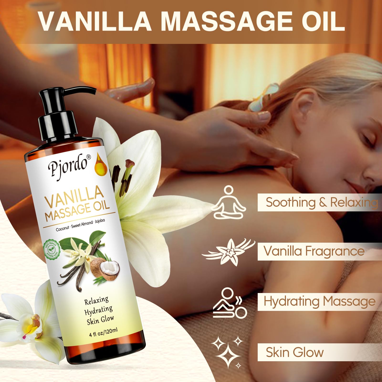 Pjordo 3 Pack Massage Oils & Roller Ball – Vanilla, Lavender & Arnica | Spa Gift Set
