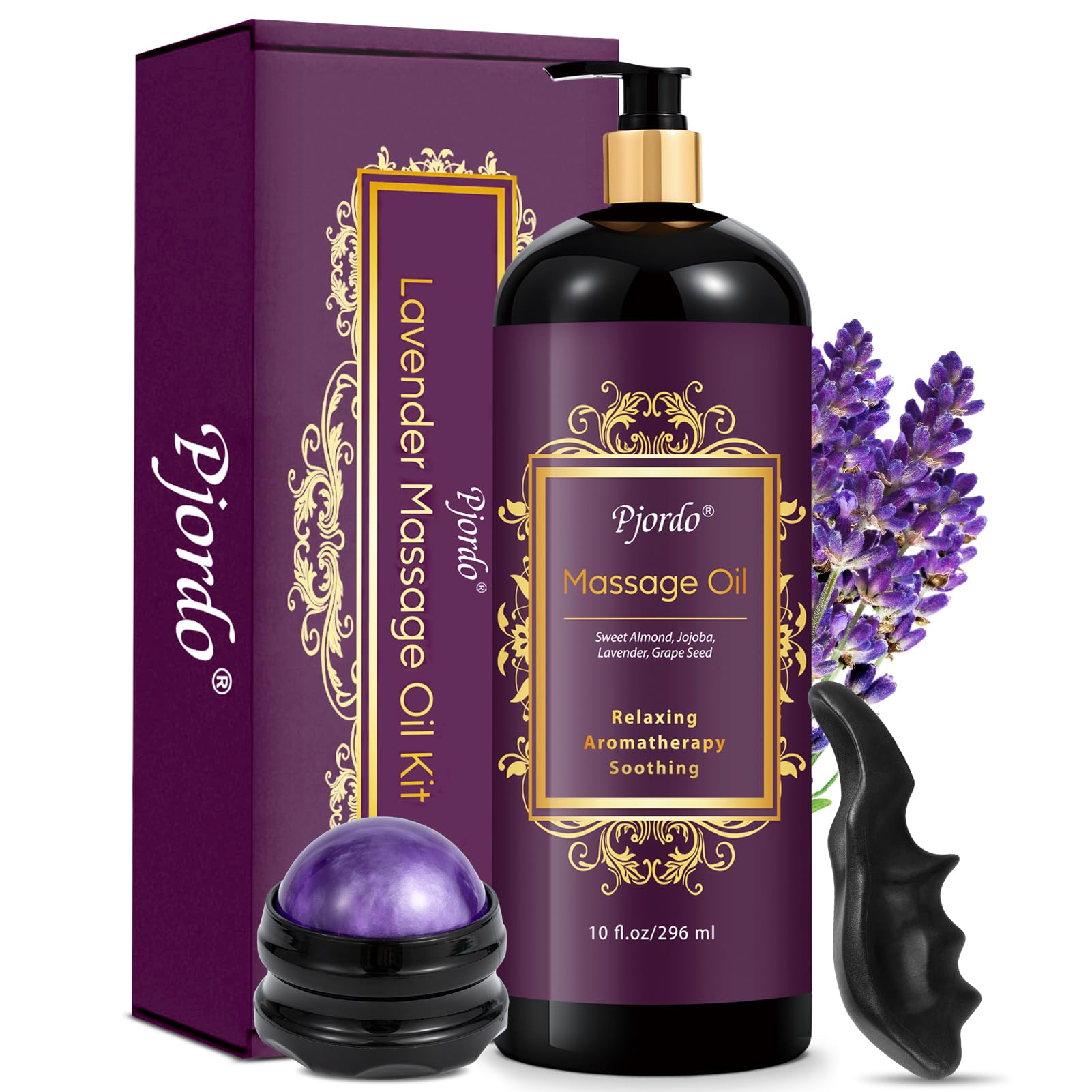 Pjordo Aromatherapy Lavender Massage Oil - Calming, Soothing Spa Oil 10 oz