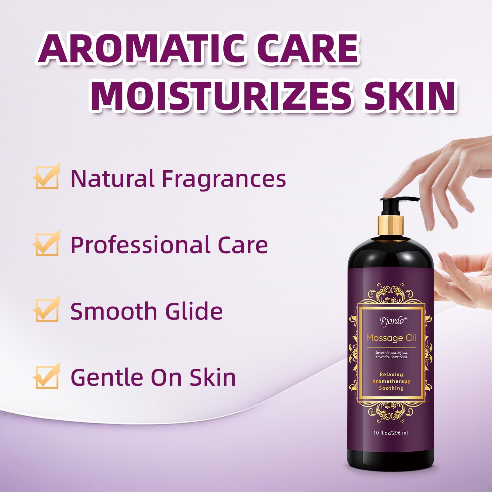 Pjordo Aromatherapy Lavender Massage Oil - Calming, Soothing Spa Oil 10 oz