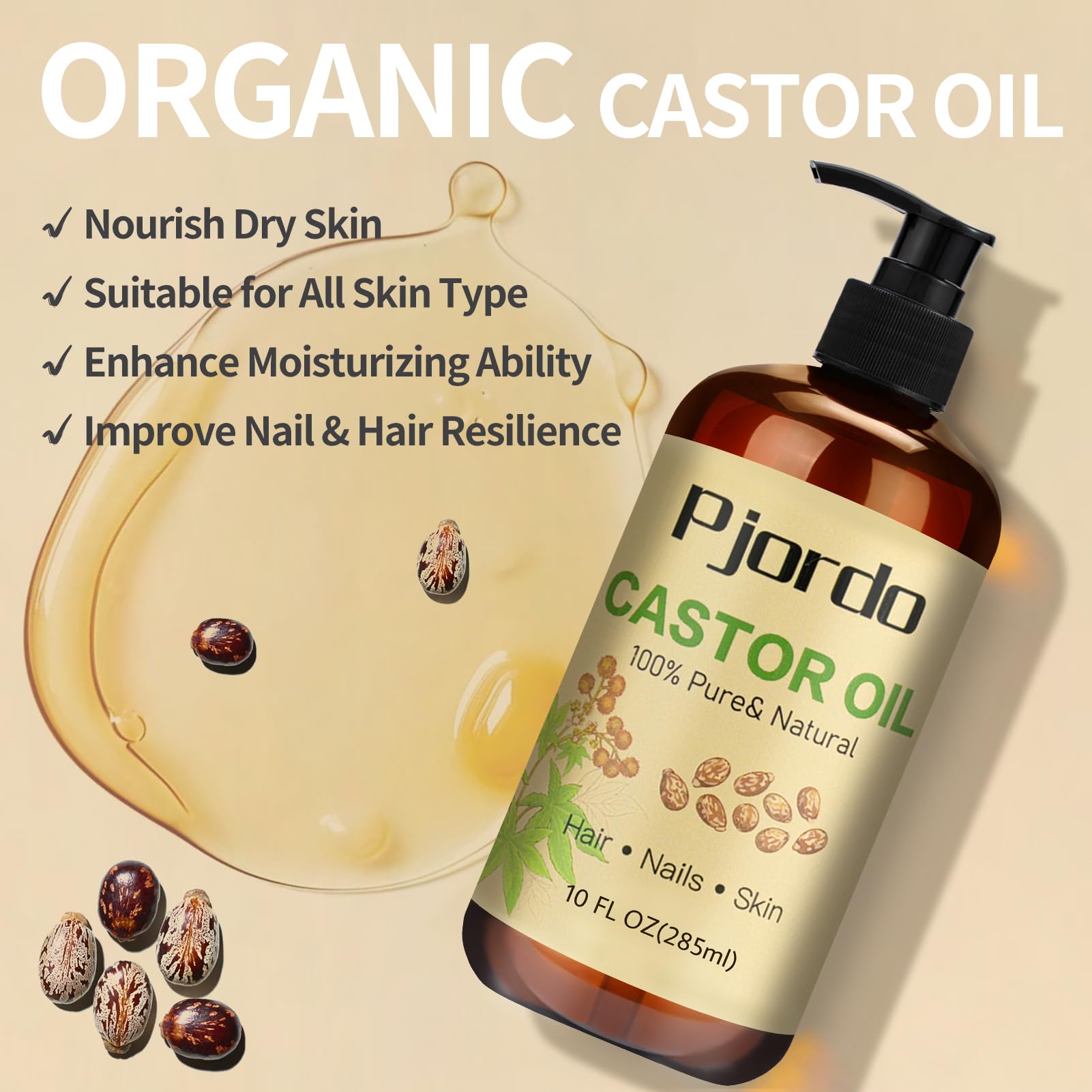 Pjordo Cotton Castor Oil Pack Wrap — 10oz Cold-Pressed Oil, Reusable Pack