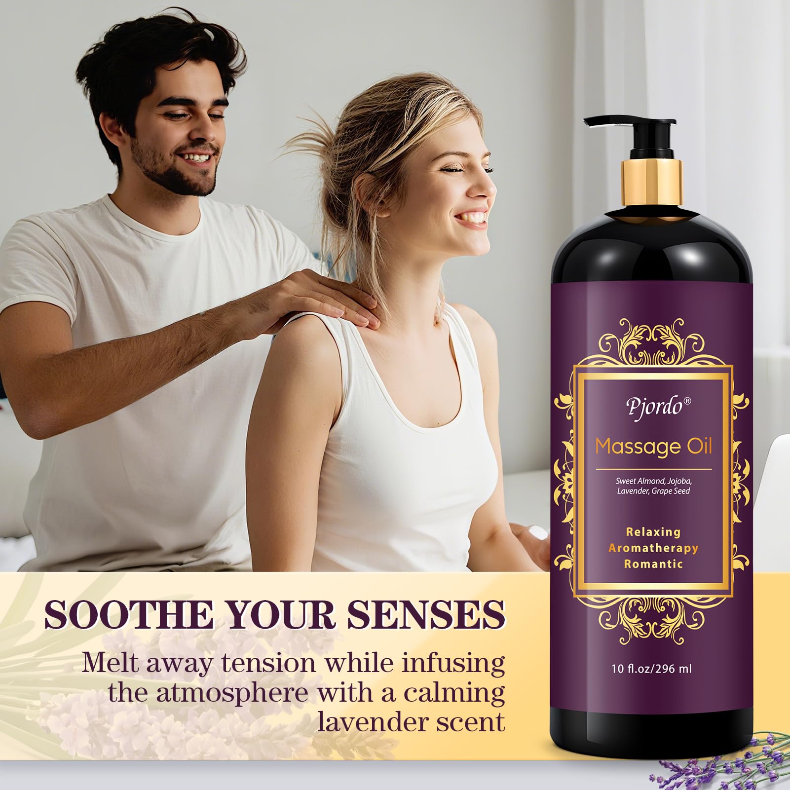 Pjordo Massage Oil Set – Lavender & Vanilla with Roller Ball | Soothing Spa Gift