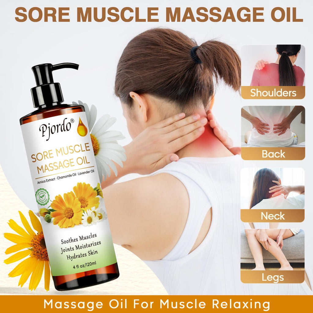 Pjordo 3 Pack Massage Oils & Roller Ball – Vanilla, Lavender & Arnica | Spa Gift Set