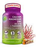 Plant-Based Calcium 500mg (Aquamin) – Vegan CaMgZnD3 + K2, Turmeric (90 ct)