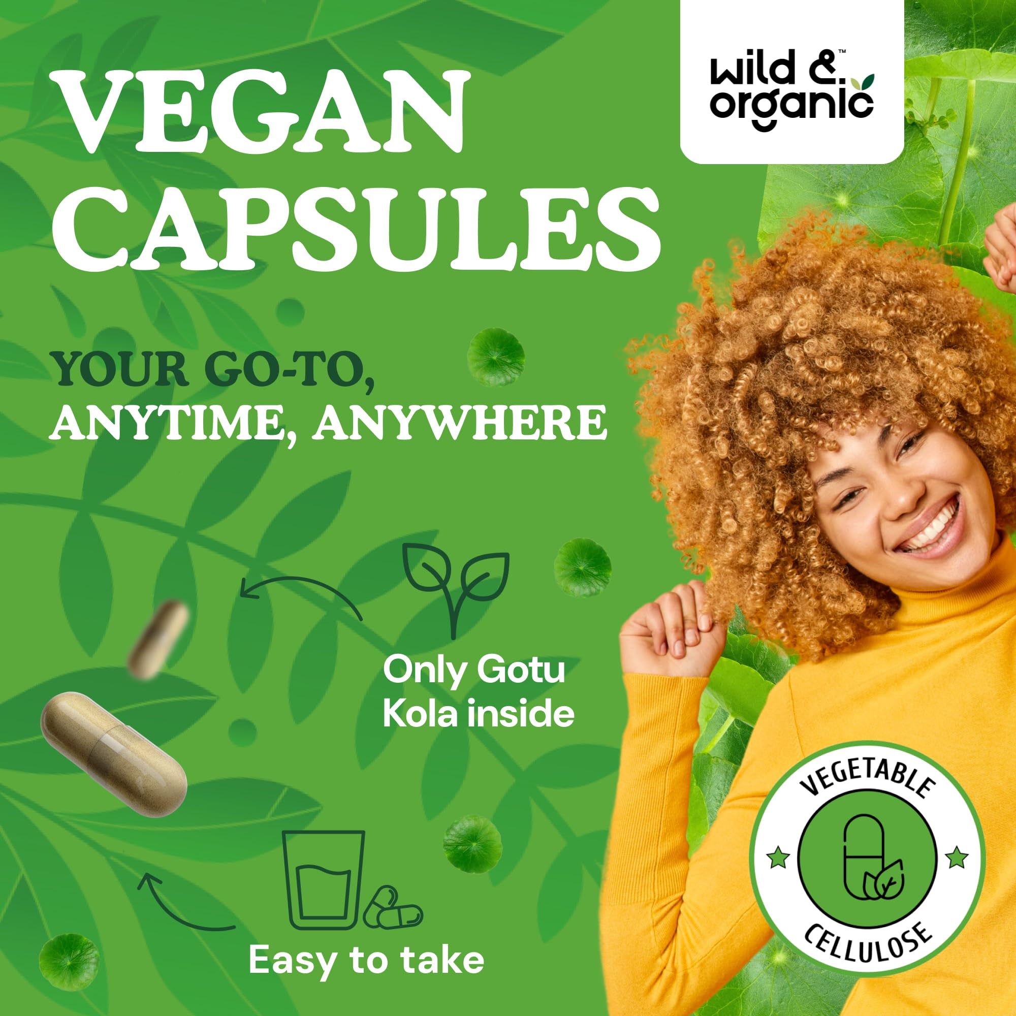 Wild & Organic Gotu Kola Capsules 600 mg – Brain & Focus Support | 120-Count, Vegan, Non-GMO