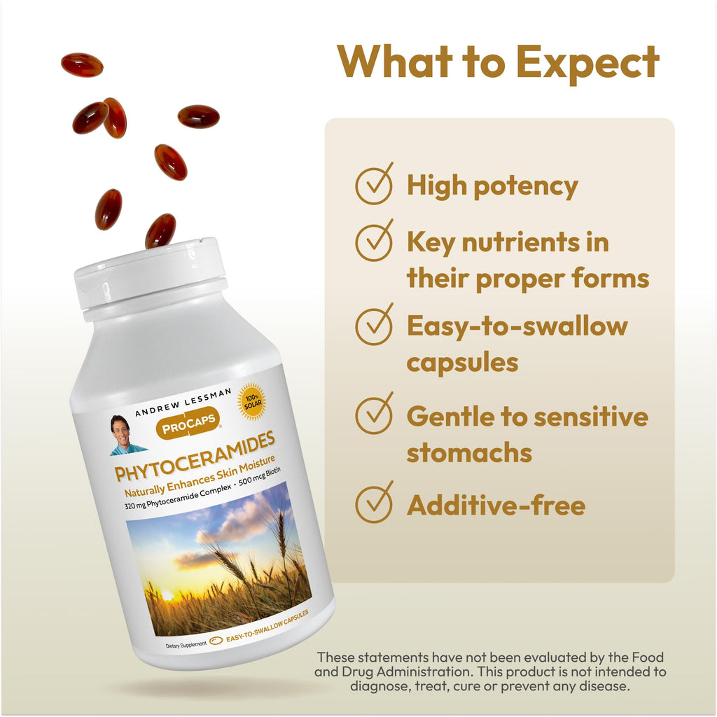ANDREW LESSMAN Phytoceramides with Biotin 30 Softgels - Skin’s Vital Natural Internal Moisturizer. Naturally Enhances Soft, Smooth, Radiant Skin. No Additives. Small Easy to Swallow Softgels