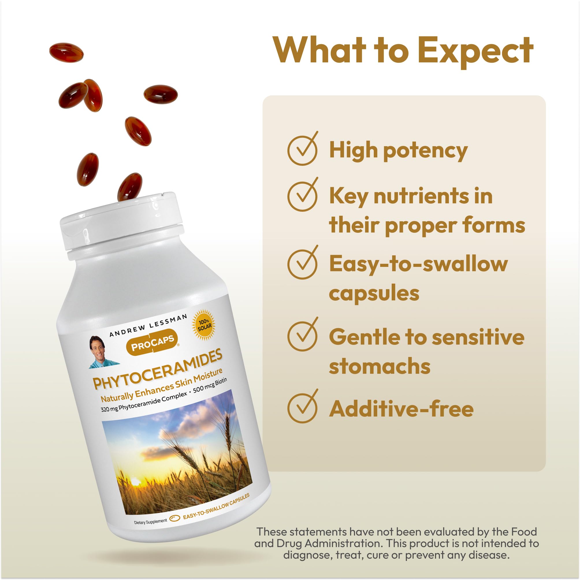 ANDREW LESSMAN Phytoceramides with Biotin 30 Softgels - Skin’s Vital Natural Internal Moisturizer. Naturally Enhances Soft, Smooth, Radiant Skin. No Additives. Small Easy to Swallow Softgels