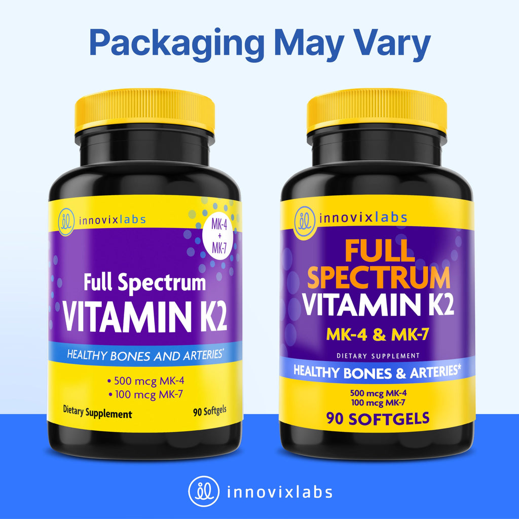 InnovixLabs Full Spectrum Vitamin K2-90 Softgels with MK4 & MK7 (600 mcg) – Supports Bone Health, Brain Function | Soy & Gluten Free