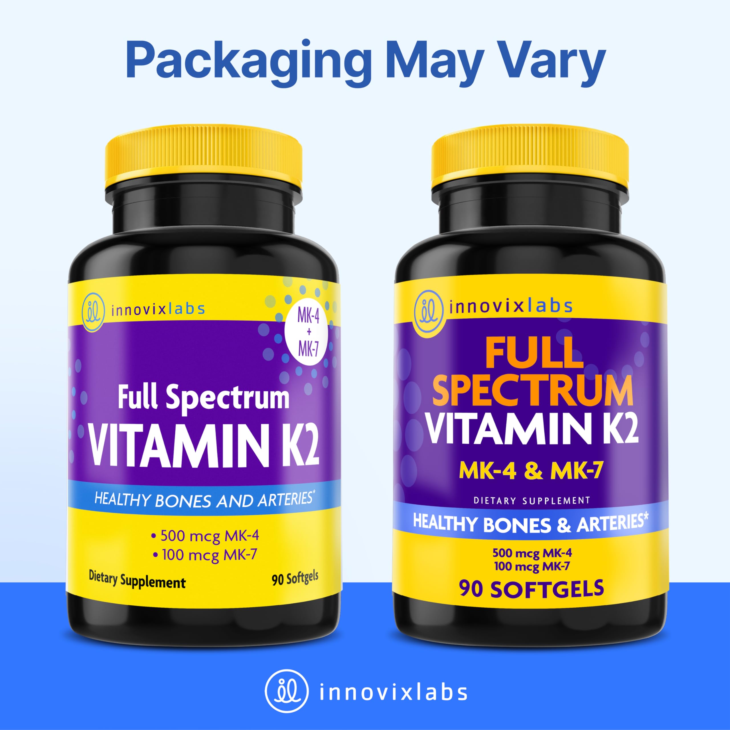 InnovixLabs Full Spectrum Vitamin K2-90 Softgels with MK4 & MK7 (600 mcg) – Supports Bone Health, Brain Function | Soy & Gluten Free