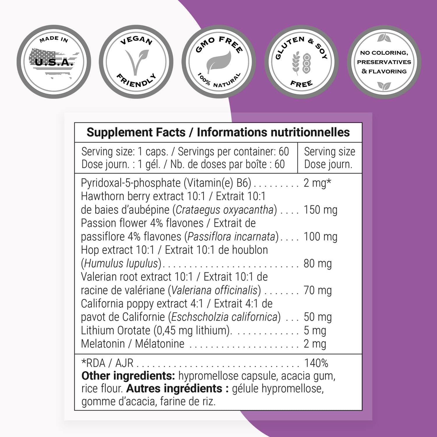 Supersmart Advanced Sleep Formula (High Strength) - Melatonin, Valerian, California Poppy | 60 Vegetarian Capsules | Non-GMO & Gluten Free