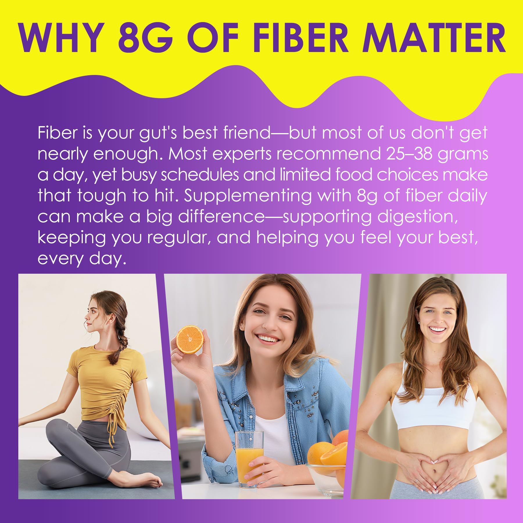 Fiber Gummies for Adults - 8g Daily Fiber, Probiotics & Green Tea
