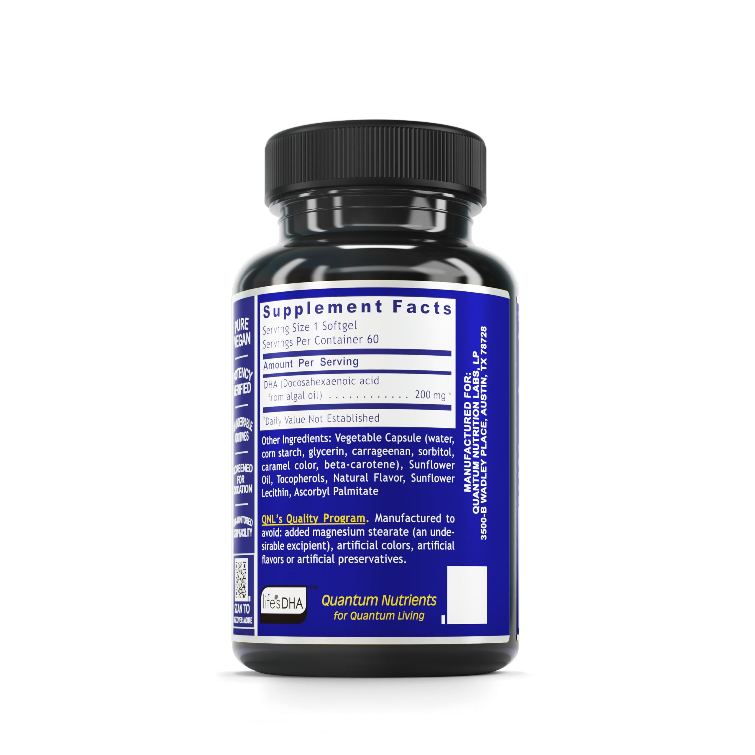 Quantum Nutrition Labs Plant DHA – Non-GMO Vegan Algae DHA | Omega-3 for Brain & Heart