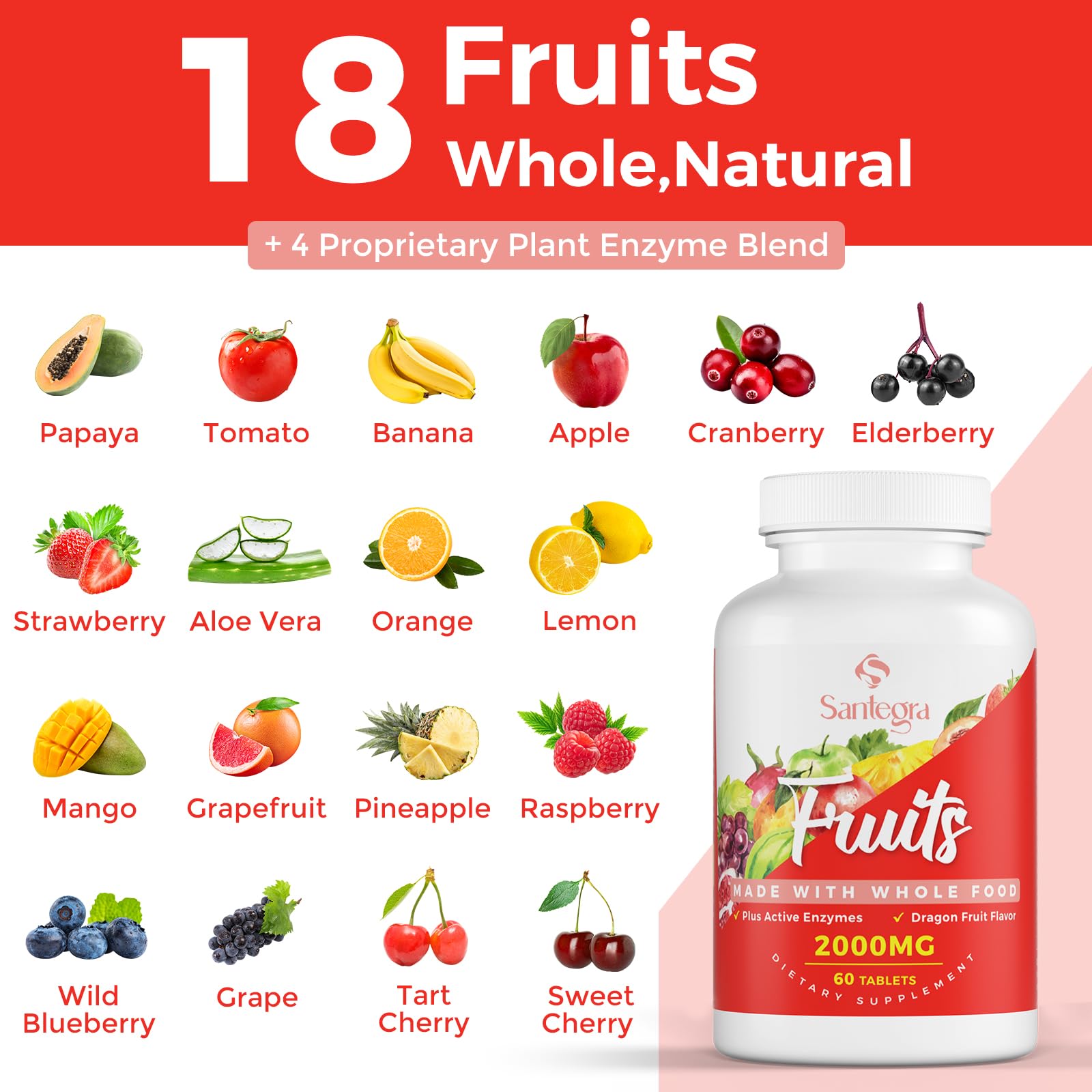 2000 MG Fruit & Veggies Supplement, 240 Tablets – 35+ Fruits & Veggies