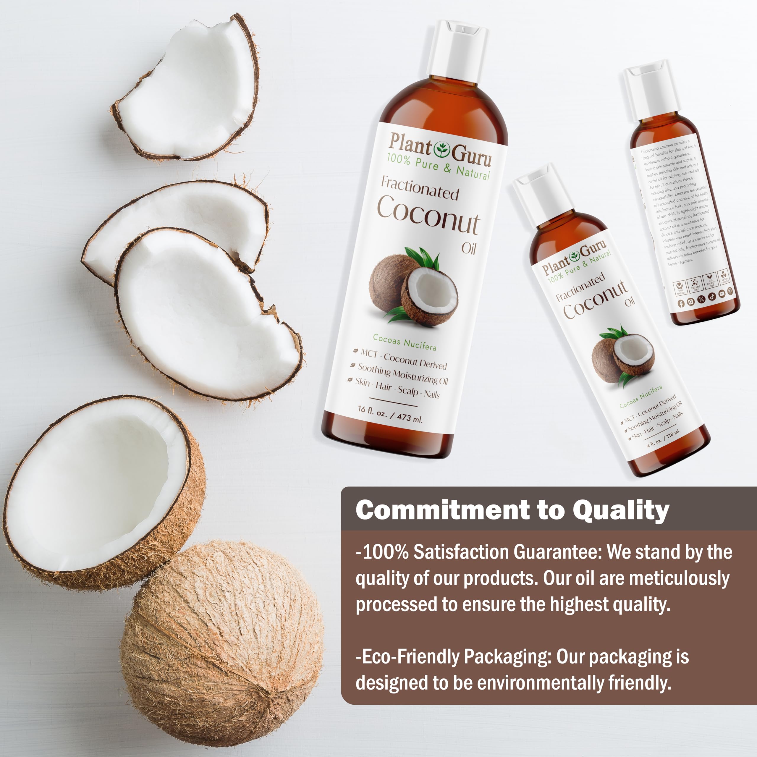 Plant Guru Fractionated Coconut Oil 8 oz – Pure MCT Carrier for Skin & Hair